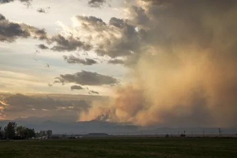 Cameron Peak Fire from Front Range in Northern Colorado 01 Stock Photos