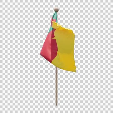 Cameroon 3d illustration flag on pole. Wood flagpole Stock Illustration