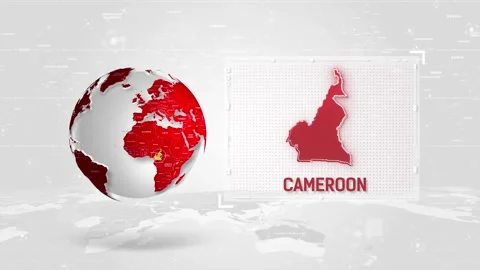 Cameroon 4K Tech Map Beside Globe On White Background Stock Footage 338240679