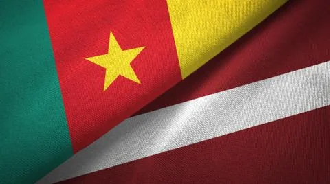 Cameroon and Latvia two flags textile cloth, fabric texture Stock Illustration