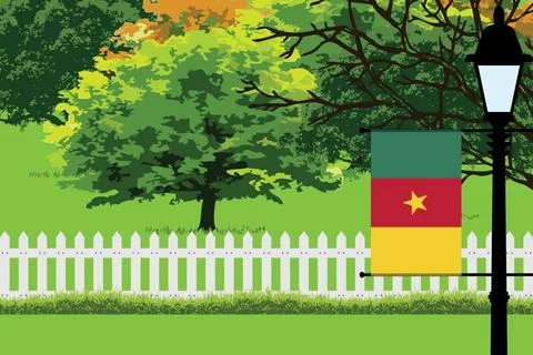 Cameroon Day Trees Lamp Vector Illustration Stock Illustration