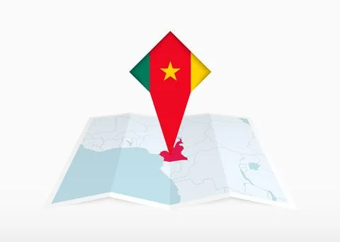Cameroon is depicted on a folded paper map and pinned location marker with .. Stock Illustration