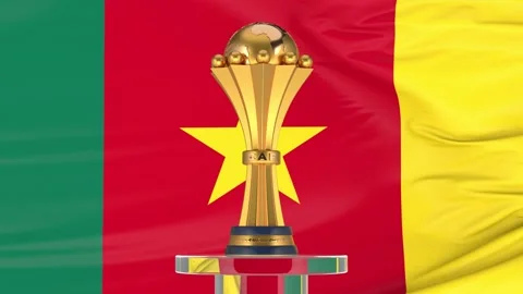 Cameroon flag and Afcon trophy Stock Footage 168107493