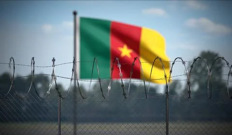 Cameroon - Flag and Barbed Wire Fence - 3D illustration Stock Illustration