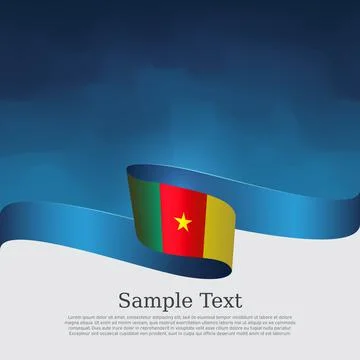Cameroon flag background. Cameroon flag wavy ribbon on blue white background Stock Illustration