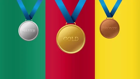 Cameroon Flag Background with Gold Silver and Bronze Sports Medals Stock Footage 341642662