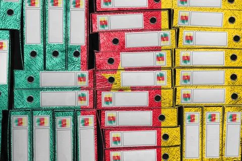 Cameroon Flag Colors Folder Stack, Bureaucracy and Government Administration 스톡 사진