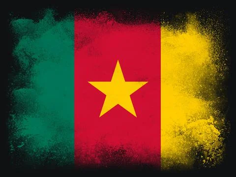Cameroon Flag design composition of exploding powder and paint, isolated on a Stock Illustration