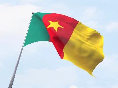 Cameroon flag flying on clear sky. 스톡 일러스트