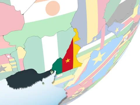 Cameroon with flag on globe Illustrazione stock