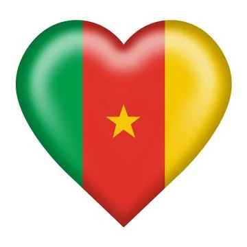 Cameroon flag heart button isolated on white with clipping path 3d illustration Stock Illustration