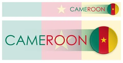 Cameroon flag horizontal web banner in modern neomorphism style. Webpage Ca.. Illustrazione stock