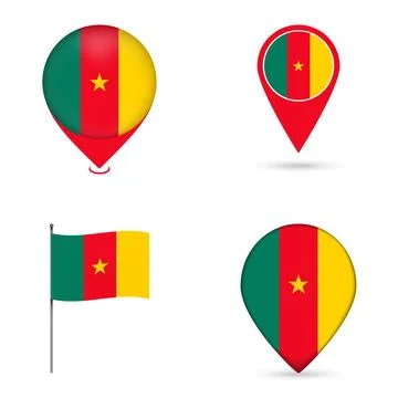 Cameroon Flag Map Pin Icons Set Collection. Stock Illustration