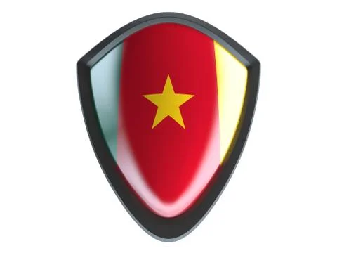 Cameroon flag on metal shield isolate on white background. Stock Illustration