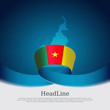 Cameroon flag, mosaic map on blue white background. Cover for business booklet Stock Illustration