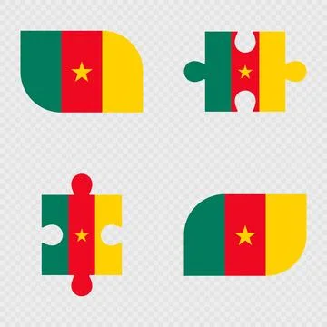 Cameroon Flag Rounded Shapes and Puzzle Set. Stock Illustration