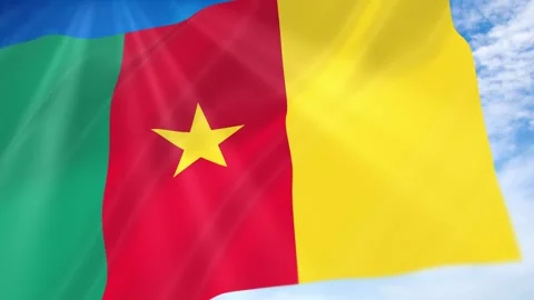 Cameroon Flag Seamless Loop 4k 60fps on Sky Background Stock Footage 341671558