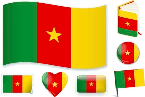 Cameroon flag in seven shapes. Editable and separate layers. Stock Illustration