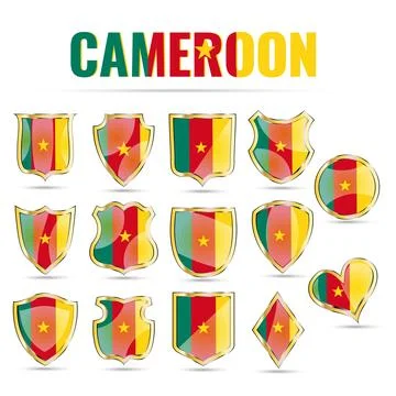 Cameroon flag shields and badges set Ilustración de archivo