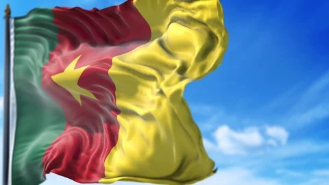 Cameroon Flag is Waving Against Blue Sky 스톡 동영상 118024181