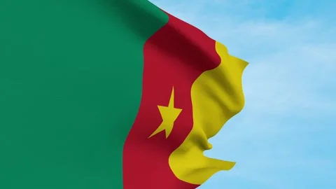 Cameroon Flag Waving In Blue Sky Stock Footage 240651119