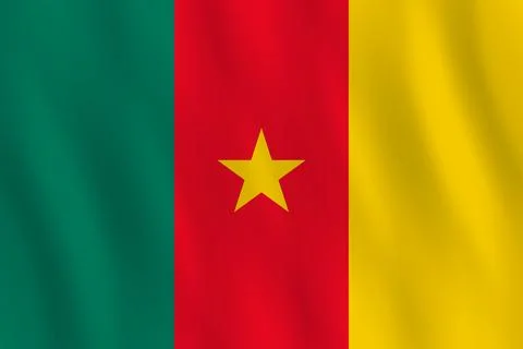 Cameroon flag with waving effect, official proportion. Иллюстрация
