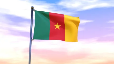 Cameroon Flag waving in the high wind Stock Footage 153869670