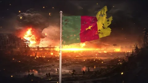 Cameroon flag waving in war is torn Stock Footage 346006474