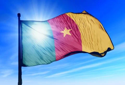 Cameroon flag waving on the wind Stock Illustration