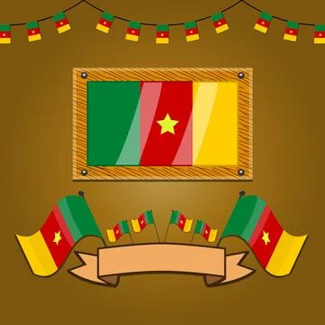 Cameroon Flags On Frame Wood, Label Stock Illustration