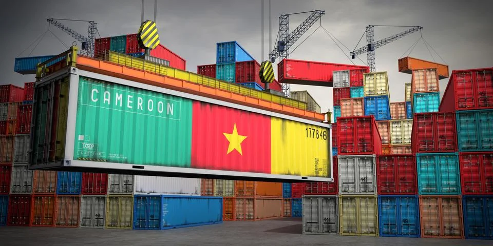 Cameroon - freight container in cargo terminal - 3D illustration Stock Illustration