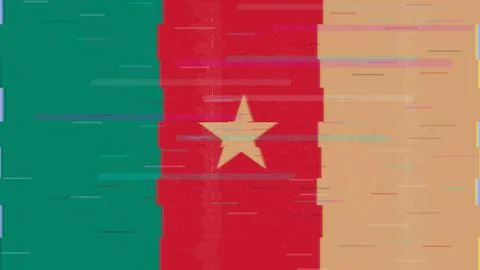 Cameroon Glitch Flag Vector - RGB Split Digital Video Frame Design Stock Illustration