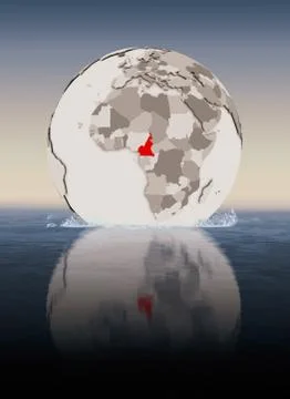 Cameroon on globe in water Stock Illustration