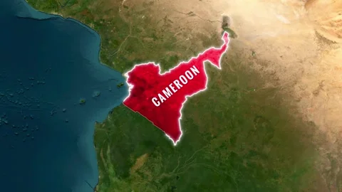 Cameroon highlighted on satellite map with animated flag motion overlay Video stock 343951346