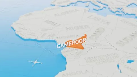 Cameroon highlighted on a white simplified 3D world map. Digital 3D render. Stock Illustration