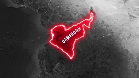 Cameroon highlighted on world map with glowing outline and flag animation Stock-Footage 343951342