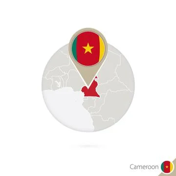 Cameroon map and flag in circle. Map of Cameroon, Cameroon flag pin. Map of.. Stock Illustration