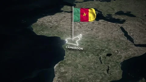 Cameroon Map Animation, 3D Waving of National Flag, Glowing Border on World Map Stock Footage 334455225