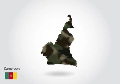 Cameroon map with camouflage pattern, Forest - green texture in map. Military Stock Illustration