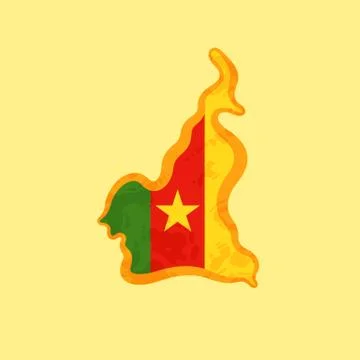 Cameroon - Map colored with Cameroonian flag Stock Illustration