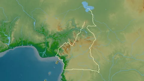 Cameroon map - drive. Border. Physical. Stock Footage 147712934