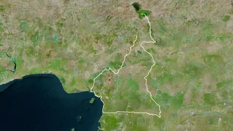 Cameroon map - drive. Border. Satellite. Stock Footage 147710273