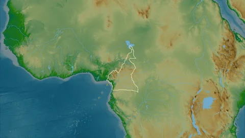 Cameroon map - extract. Border. Physical. Stock Footage 147716375