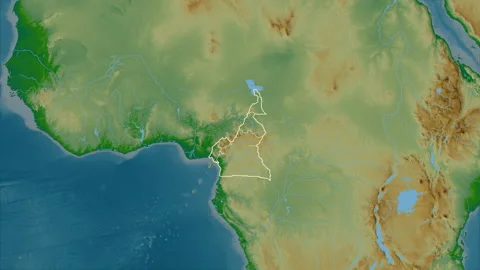 Cameroon map - extract. Regions. Physical. Stock Footage 147716620