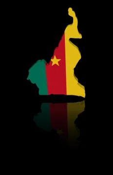 Cameroon map flag with reflection illustration Stock Illustration