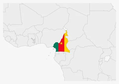 Cameroon map highlighted in Cameroon flag colors Stock Illustration