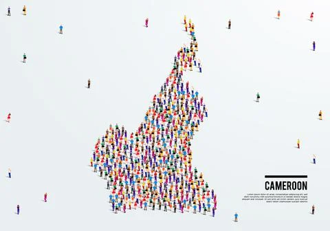 Cameroon Map. Large group of people form to create a shape of Cameroon Map. Stock Illustration