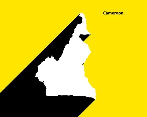 Cameroon Map on retro poster with long shadow Stock Illustration