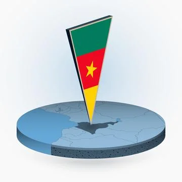 Cameroon map in round isometric style with triangular 3D flag of Cameroon Stock Illustration
