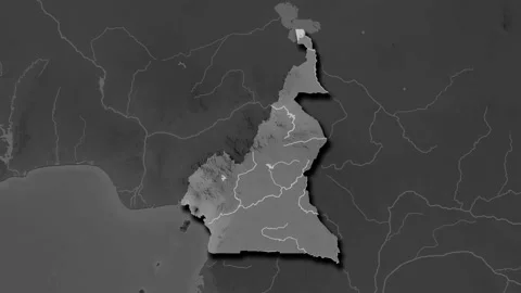Cameroon map - solid. Shadow. Grayscale. Stock Footage 147732076